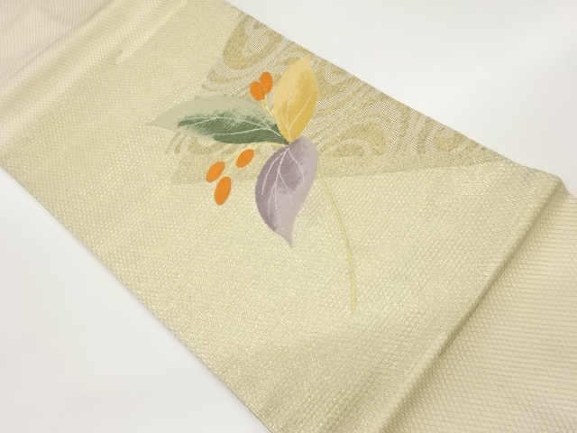 JAPANESE KIMONO / VINTAGE NAGOYA OBI / WOVEN STREAM & LEAVES